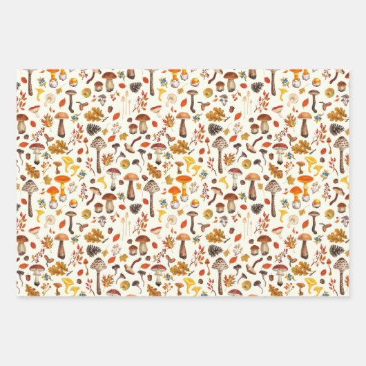 Wilde Pilze auf weißem Boden Geschenkpapier Set (Vorderseite 3)