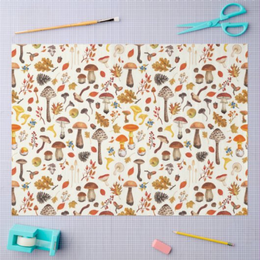 Wilde Pilze auf weißem Boden Seidenpapier (Basteln)
