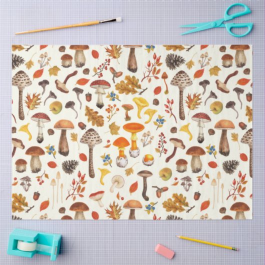 Wilde Pilze auf weißem Boden Seidenpapier (Basteln)