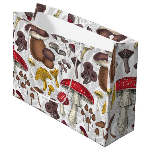 Wilde Pilze Große Geschenktüte (Vorderseite Schrägansicht)