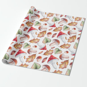 Wilde Pilze in Aquarellen und Herbstblätter Geschenkpapier