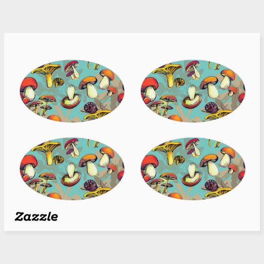 Wilde Pilze Ovaler Aufkleber (Blatt)