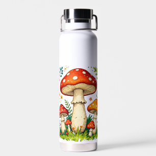 Wilde Pilze und Blumen im Graswald Natur Trinkflasche