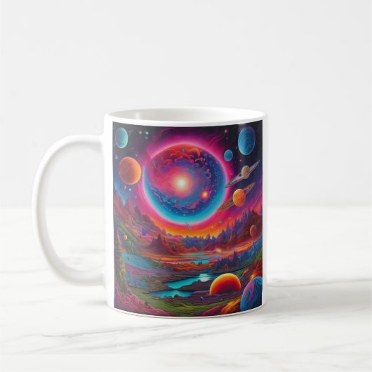 Wilde Planeten Psychedelische Kunst Kaffeetasse (Links)