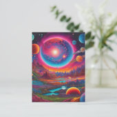 Wilde Planeten Psychedelische Kunst Postkarte (Stehend Vorderseite)
