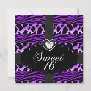 Wilde Purple Sweet 16 Sechzehn Geburtstagsfeier Einladung