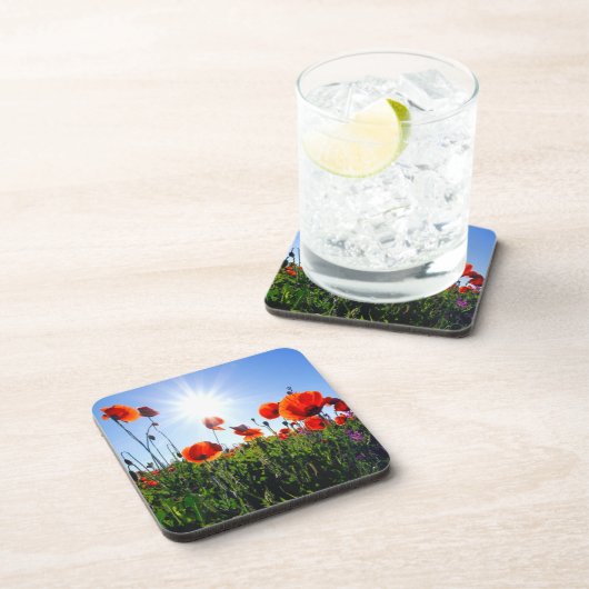 Wilde Red Poppies-Blume Getränkeuntersetzer (Rechte Seite)
