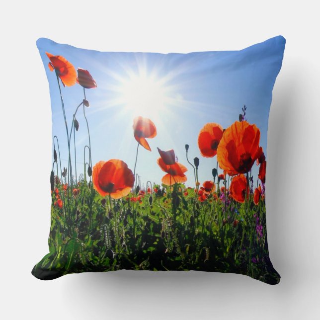 Wilde Red Poppies-Blume Kissen (Vorderseite)