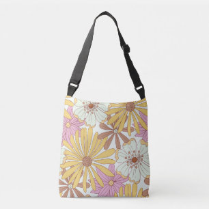 Wilde Retro-Blumenmuster Tragetaschen Mit Langen Trägern