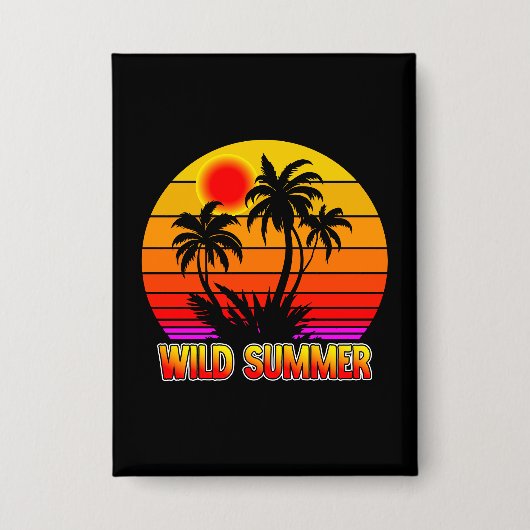 Wilde Retro-Sommer-Vibes mit Palmen-Design Button (Vorderseite)