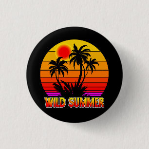 Wilde Retro-Sommer-Vibes mit Palmen-Design Button