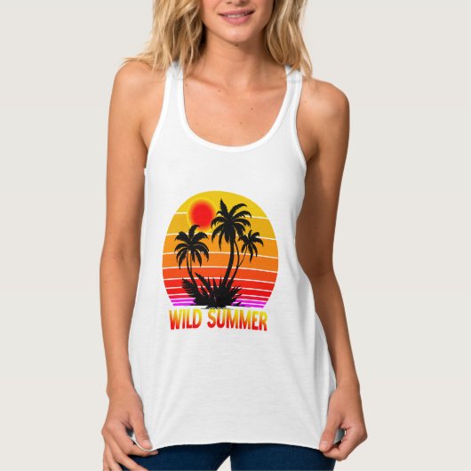 Wilde Retro-Sommer-Vibes mit Palmen-Design Tank Top (Vorderseite)