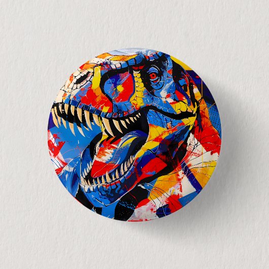 Wilde Retro-T-Rex-Dinosaurier-Fusion Button (Vorderseite)
