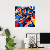Wilde Retro-T-Rex-Dinosaurier-Fusion Poster (Heimbüro)