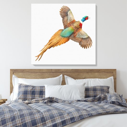 Wilde Ringneck Pheasant ummantelte Canvas Leinwanddruck (Insitu (Schlafzimmer))