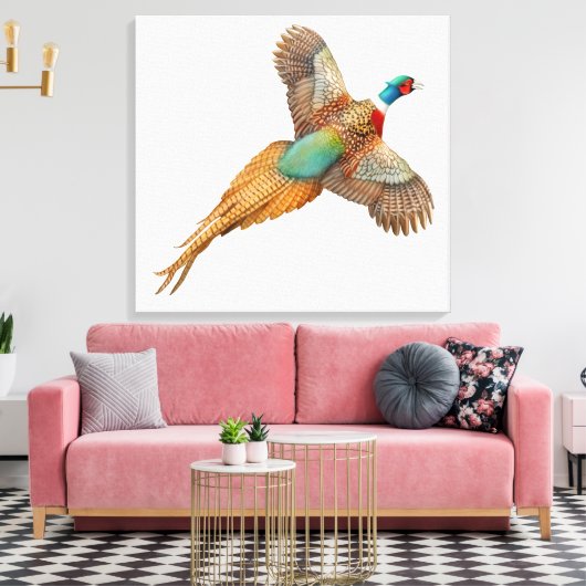 Wilde Ringneck Pheasant ummantelte Canvas Leinwanddruck (Insitu (Wohnzimmer))