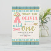 Wilde, rosa, aquamarine 1. Geburtstagsparty Einladung (Stehend Vorderseite)