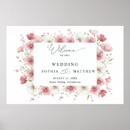 Wilde rosa Blumen Hochzeit Poster