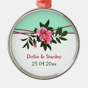Wilde rosa Rosen-Blumen-Hochzeit-Mintgrün-Andenken Silbernes Ornament