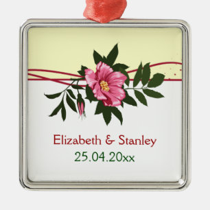 Wilde rosa Rosen-Blumen-Hochzeits-Andenken-Ornamen Ornament Aus Metall