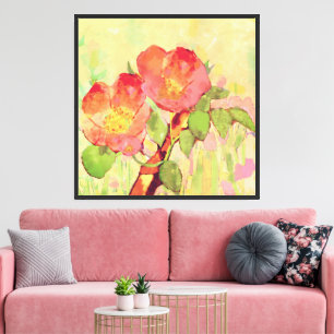 Wilde rosa Rosen mit Blättern und Zweig Leinwanddruck