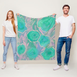Wilde Rose Aquamarin und Violett Abstrakt Fleecedecke