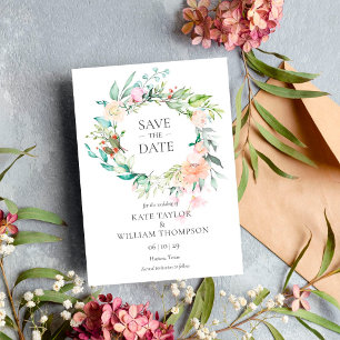 Wilde Rose Aquarell-Girlande Save-the-Date-Karte Postkarte