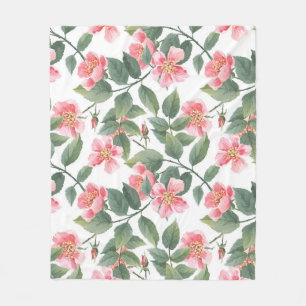 Wilde Rose Aquarellblume Nahtlos Fleecedecke