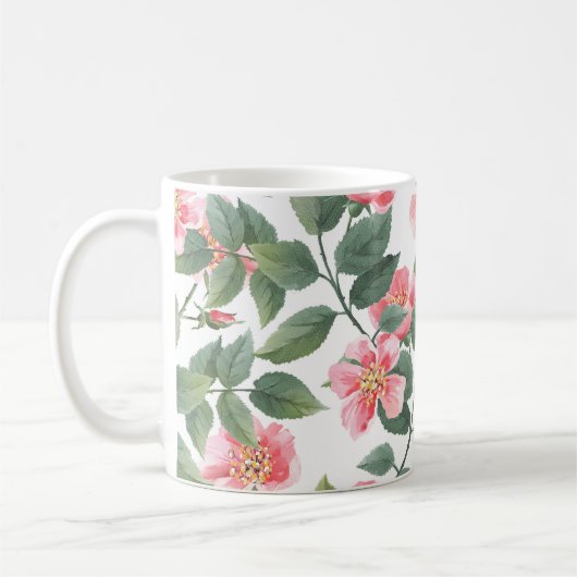 Wilde Rose Aquarellblume Nahtlos Kaffeetasse (Links)
