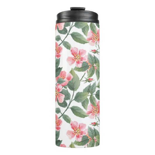 Wilde Rose Aquarellblume Nahtlos Thermosbecher (Vorderseite)