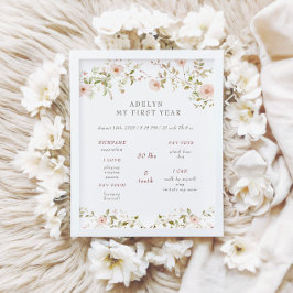 Wilde Rose Baby First Birthday Year Status Untersc Poster