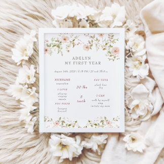 Wilde Rose Baby First Birthday Year Status Untersc Poster