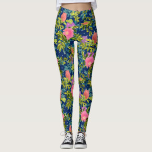 Wilde Rose, blauer Hintergrund, wilde Rose, Rose, Leggings