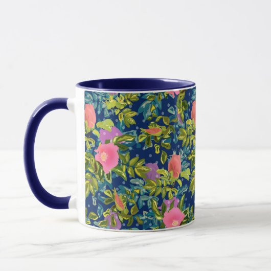 Wilde Rose, blauer Hintergrund, wilde Rose, Rose,  Tasse (Links)