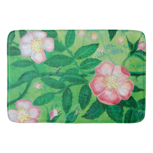 Wilde Rose Blume Badematte (Vorderseite)