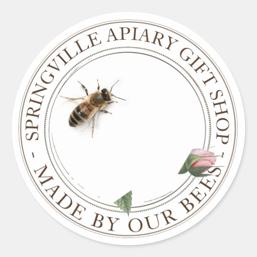 Wilde Rose Blume Honigbiene aus Honig von Bienen Runder Aufkleber (Vorderseite)