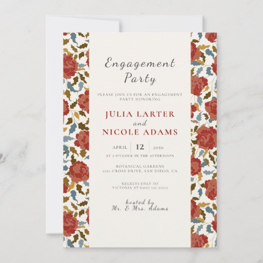 Wilde Rose Blumengarten Affäre Engagement Partei Einladung (Vorderseite)