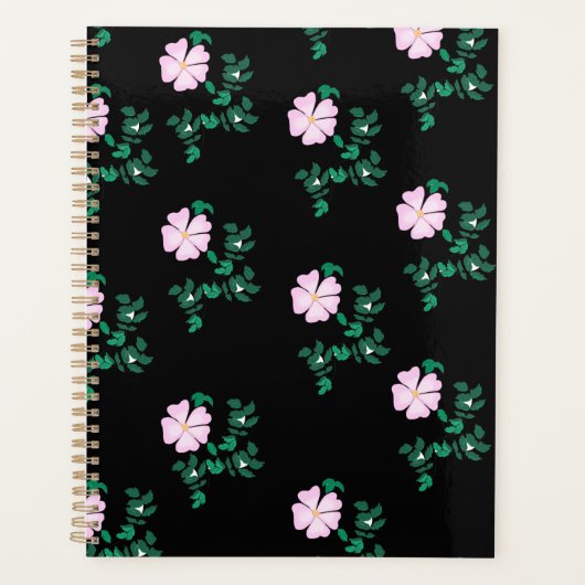 Wilde Rose - Blumenmuster auf schwarzem Hintergrun Planer (Vorderseite)