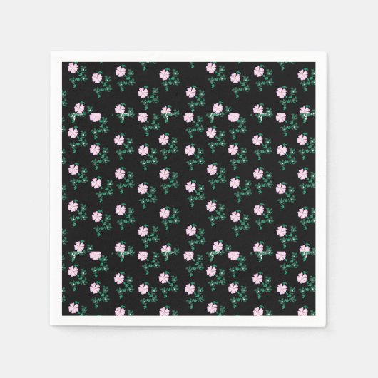 Wilde Rose - Blumenmuster auf schwarzem Hintergrun Serviette (Vorderseite)