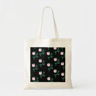 Wilde Rose - Blumenmuster auf schwarzem Hintergrun Tragetasche