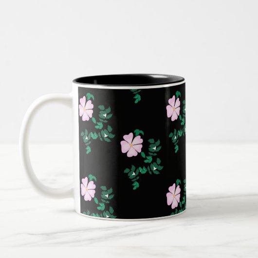 Wilde Rose - Blumenmuster auf schwarzem Hintergrun Zweifarbige Tasse (Links)