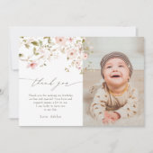 Wilde Rose Erstes Geburtstag Foto Danke Karte (Vorderseite)