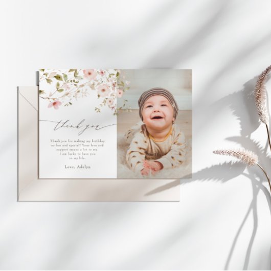 Wilde Rose Erstes Geburtstag Foto Danke Karte