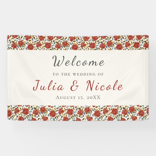 Wilde Rose Floral Petals Garden Affair Wedding Banner (Horizontal)