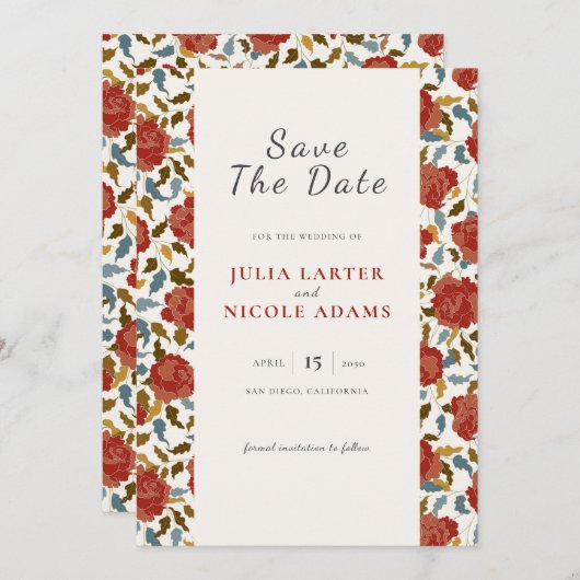 Wilde Rose Floral Petals Garden Affair Wedding Save The Date (Vorne/Hinten)