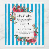 Wilde Rose & Grotto Blaue Streifen Weinetikett (Einzelnes Label)