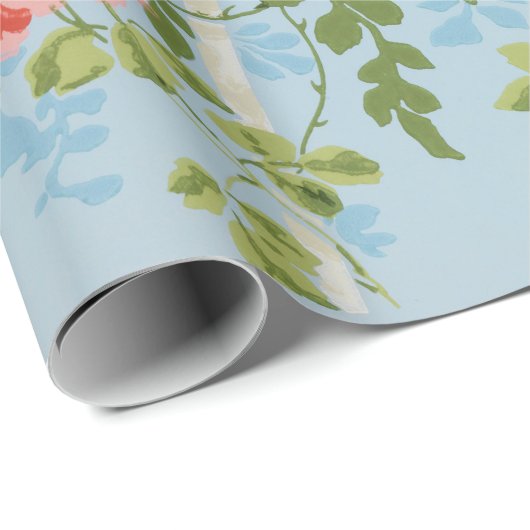 WILDE ROSE , GRÜNE BLÄTTER , FLIEGENDE GEBURTE IN GESCHENKPAPIER (Rolleneckpunkt)