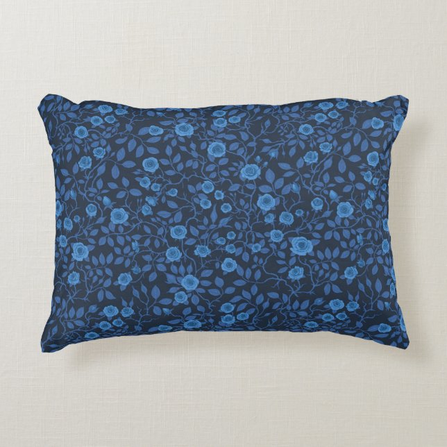 Wilde Rose in blau Dekokissen (Vorderseite)