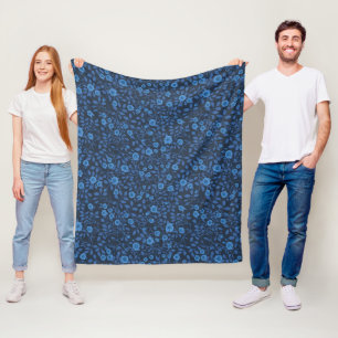 Wilde Rose in blau Fleecedecke