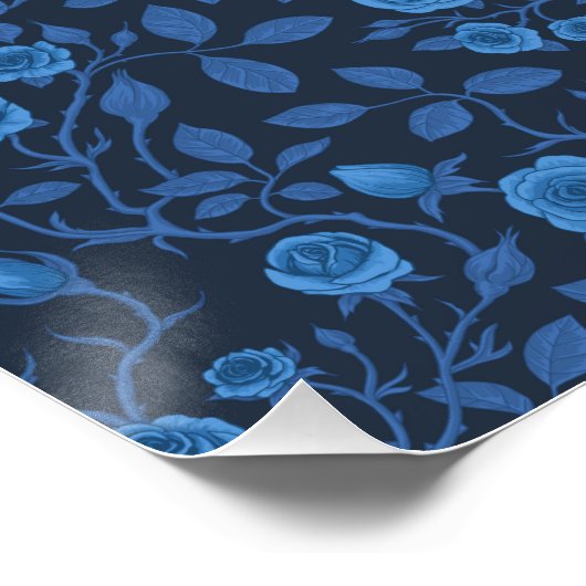 Wilde Rose in blau Poster (Ecke)